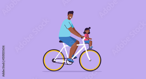 Father and daughter riding bicycle outdoor activity