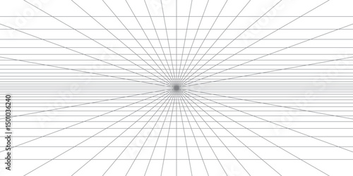 Coordinate system in three dimensions with point perspective on white lined paper. Vector illustration