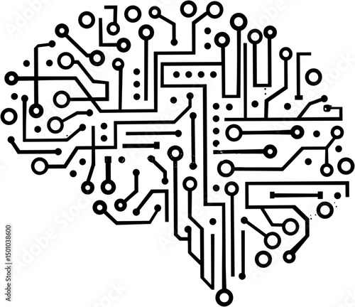 Abstract circuit board design shaped like a human brain for technology  