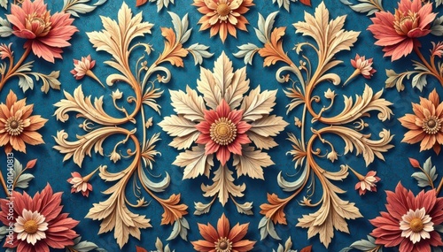 Intricate floral damask pattern in muted tones , muted, elegant, interior