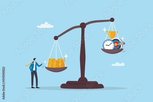 Cost efficiency, success money management for best outcome, control expense, budget to optimize project achievement concept, businessman control money cost efficiency for time and success target.