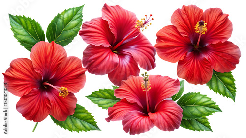 Wallpaper Mural set of tropical red hibiscus flowers isolated on white background Torontodigital.ca