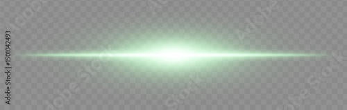 Green flash burst. Bright horizontal ray on transparent background with wide glow, soft edges and tech effect. Perfect for energy, light, sci-fi, flash, electric theme.