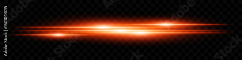 Neon orange laser streaks. Horizontal glowing lines in layered burst with radiant centers on black. Ideal for speed, tech, sci-fi, digital, neon, futuristic themes