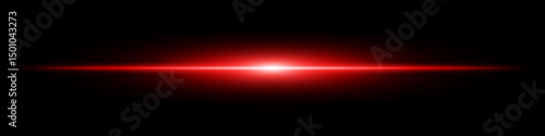 Red light burst. Horizontal glowing ray with soft edges, shining core, radial beam gradient on black background. Suitable for future, energy, sci-fi, technology, speed, flash.