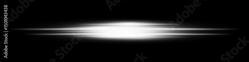 White energy beam. Bright horizontal streaks with layered glow and radiant effect on black background. Great for power, sci-fi, motion, tech, future design.