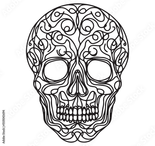 Ornate Sugar Skull Vector Illustration: Intricate Line Art Design for Dia de los Muertos, Halloween, and Tattoo Inspiration