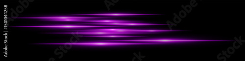 Purple glowing motion blur. Horizontal layered light streaks with dynamic sci-fi shine and bright speed trails on black. Fits future, tech, fast energy design.