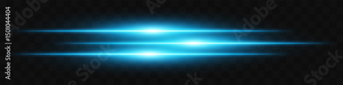 Blue triple flare. Three horizontal glowing beams with vibrant energy core on dark background. Ideal for future, energy, sci-fi, tech, power, digital effect.