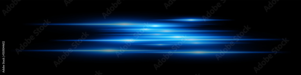 Blue motion streaks. Blurred glowing lines with soft light burst on black background, creating illusion of movement and depth. Ideal for speed, sci-fi, tech, energy effects. Blue motion streaks. Blurred glowing lines with soft light burst on black background, creating illusion of movement and depth. Ideal for speed, sci-fi, tech, energy effects.