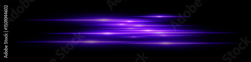 Purple motion streaks. Blurred glowing lines with soft light burst on black background, creating illusion of movement and depth. Ideal for speed, sci-fi, tech, energy effects.