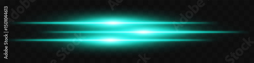 Blue triple flare. Three horizontal glowing beams with vibrant energy core on dark background. Ideal for future, energy, sci-fi, tech, power, digital effect.