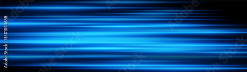 Blue velocity blur. Horizontal streaks with neon glow and intense speed effect on dark background. Perfect for sci-fi, tech, motion, energy visuals, fast concept.