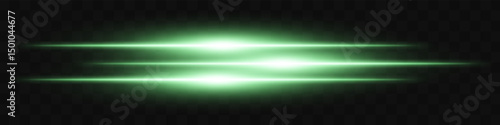 Green triple flare. Three horizontal glowing beams with vibrant energy core on dark background. Ideal for future, energy, sci-fi, tech, power, digital effect.