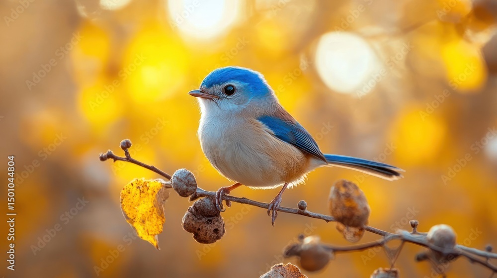 Small blue bird perched on branch Small blue bird perched on branch