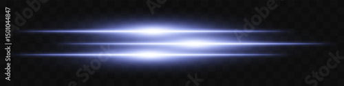 Blue triple flare. Three horizontal glowing beams with vibrant energy core on dark background. Ideal for future, energy, sci-fi, tech, power, digital effect.