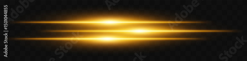 Golden triple flare. Three horizontal glowing beams with vibrant energy core on dark background. Ideal for future, energy, sci-fi, tech, power, digital effect.