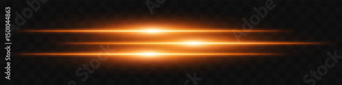 Orange triple flare. Three horizontal glowing beams with vibrant energy core on dark background. Ideal for future, energy, sci-fi, tech, power, digital effect.