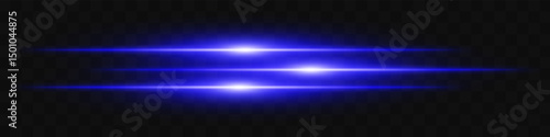 Blue triple flare. Three horizontal glowing beams with vibrant energy core on dark background. Ideal for future, energy, sci-fi, tech, power, digital effect.