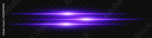 Purple triple flare. Three horizontal glowing beams with vibrant energy core on dark background. Ideal for future, energy, sci-fi, tech, power, digital effect.