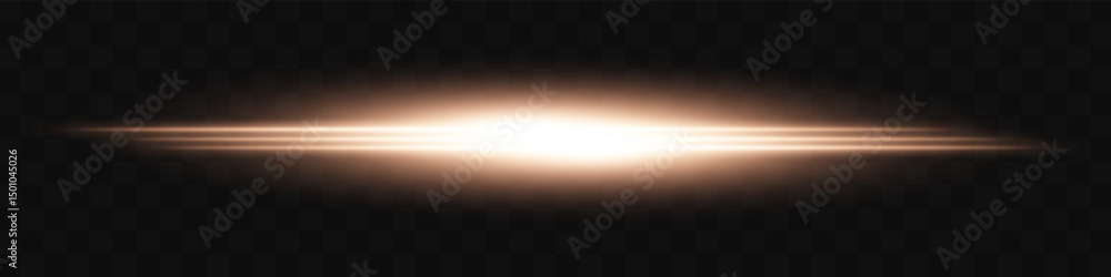 Obraz premium Golden light flash. Intense horizontal burst with glowing streaks on transparent background. Dynamic, hot energy line ideal for speed, sci-fi, power, laser, heat.