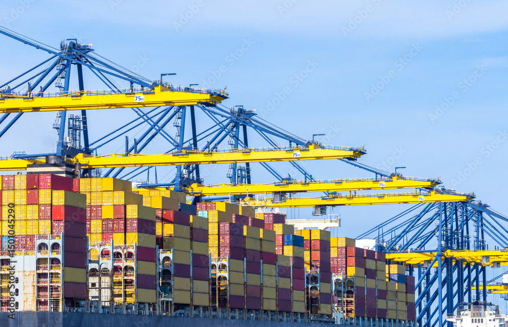 Container cargo ship global business maritime logistic, Container cargo ship freight shipping international supply chain, Container cargo ship sea freight import export logistic sea transportation. Container cargo ship global business maritime logistic, Container cargo ship freight shipping international supply chain, Container cargo ship sea freight import export logistic sea transportation.