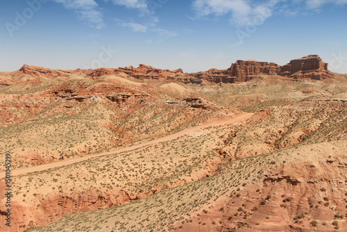 A pathway with beautiful landscape of Pingshan Hu Grand Canyon in summer, Zhangye City, Gansu Province in China