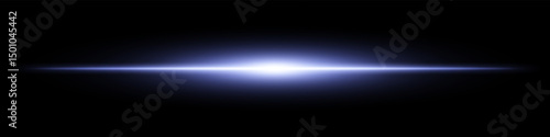 Blue light burst. Horizontal glowing ray with soft edges, shining core, radial beam gradient on black background. Suitable for future, energy, sci-fi, technology, speed, flash.