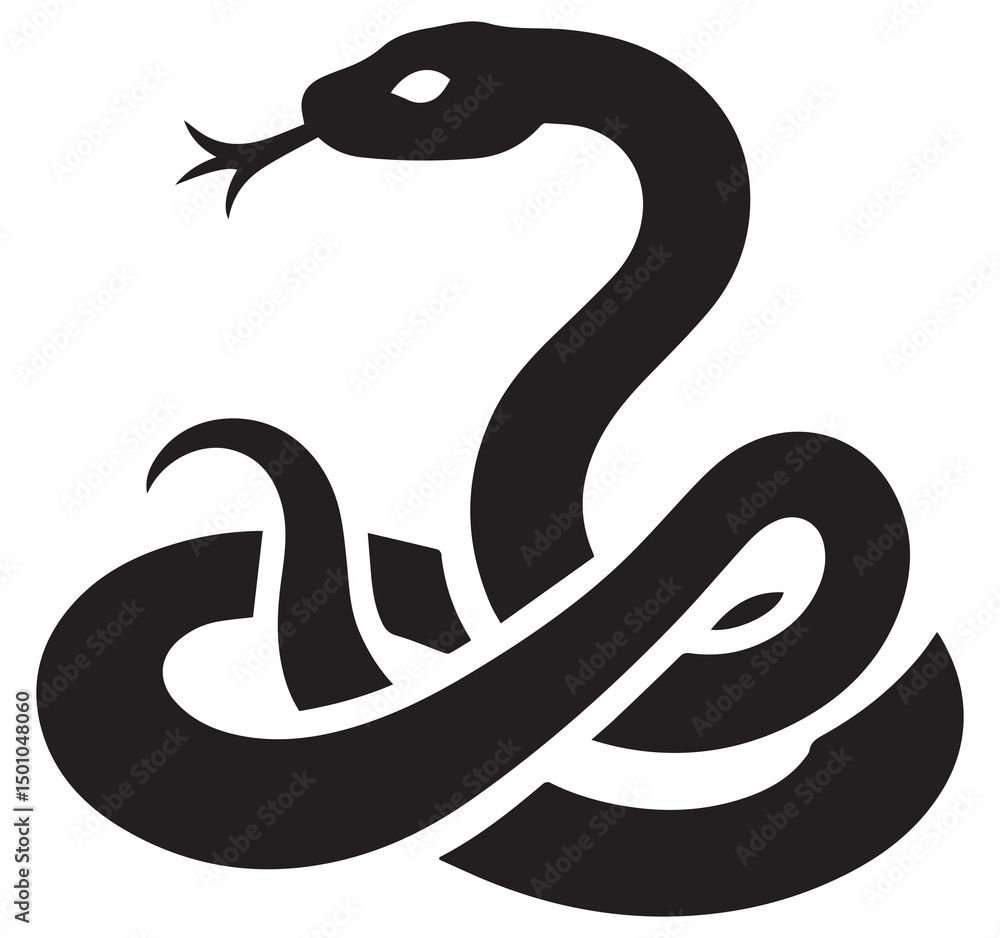Fototapeta premium Black Snake Silhouette Vector Graphic: Coiled Serpent Illustration, Reptile Clipart, Animal Icon, Wildlife Design Element