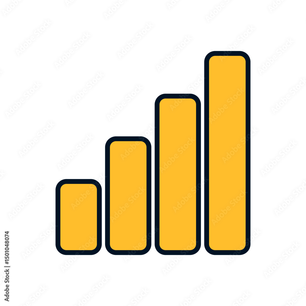 Signal strength or growth chart symbol with simple yellow vertical bars in modern flat design Signal strength or growth chart symbol with simple yellow vertical bars in modern flat design