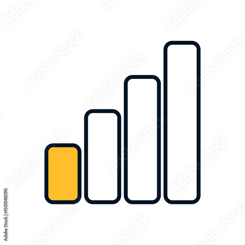 Low connection indicator graphic showing weak signal with only one filled bar in vector style