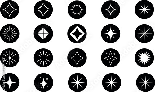 Sparkle, starburst, twinkle, star burst, sunray, sunbeam and sunburst icons set.   vector art Illustrations.