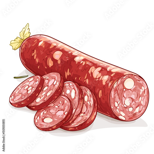 Salami sausage vector illustration, isolated food on a white background