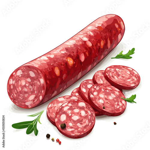 Salami sausage vector illustration, isolated food on a white background