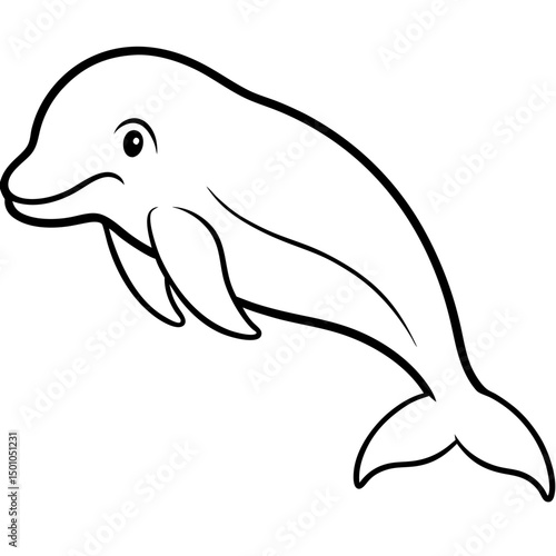 Minimalist Beluga Whale Vector on White