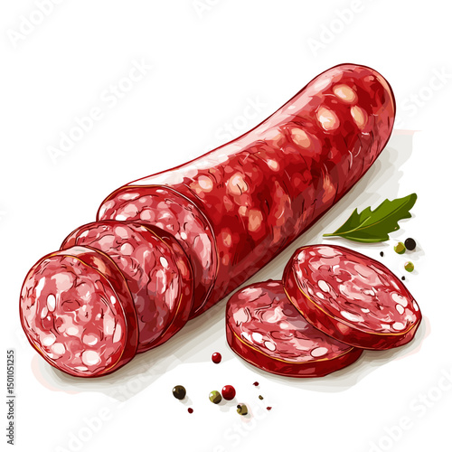 Salami sausage vector illustration, isolated food on a white background
