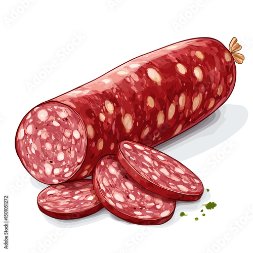 Salami sausage vector illustration, isolated food on a white background