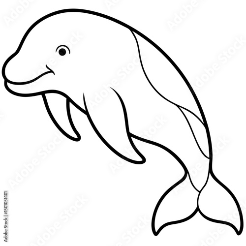 Minimalist Beluga Whale Vector on White