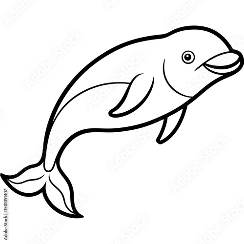 Minimalist Beluga Whale Vector on White