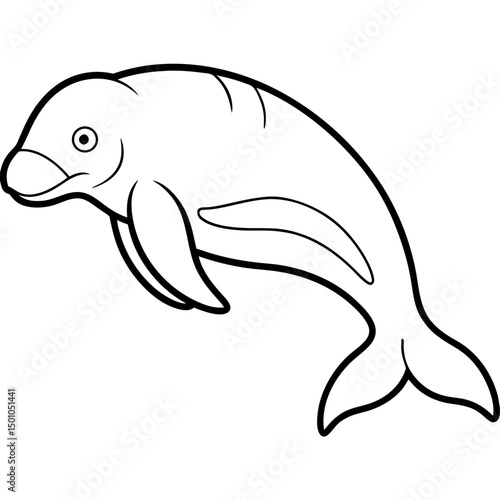 Minimalist Beluga Whale Vector on White