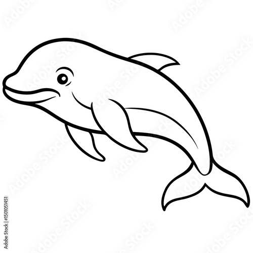 Minimalist Beluga Whale Vector on White
