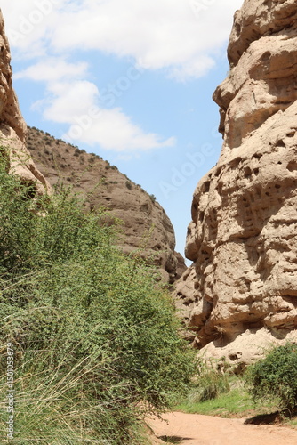 Walking path between sandstones in Pingshan Hu Grand Canyon in summer, Zhangye City, Gansu Province in China