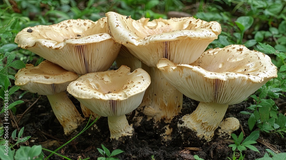 Forest floor mushroom patch with natural grouping earthy tones and damp light ideal for nature discovery visuals Forest floor mushroom patch with natural grouping earthy tones and damp light ideal for nature discovery visuals
