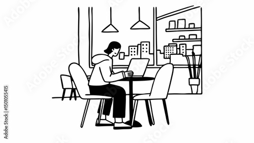 Man Working at Office Desk Sketch