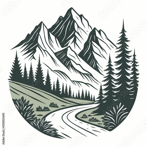 Scenic Mountain Landscape Vector Illustration