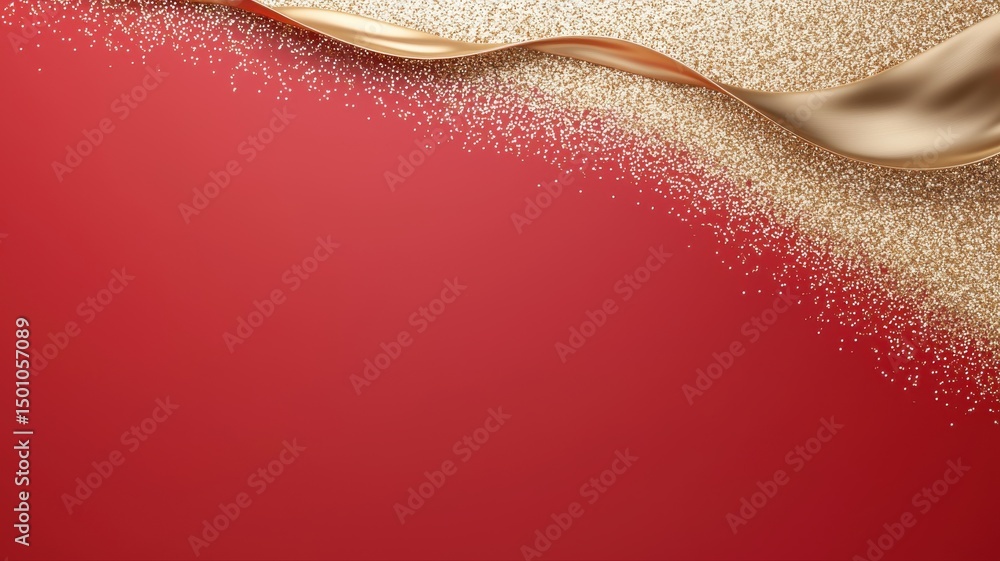 Obraz premium Luxurious Red Background with Golden Silk Ribbon and Glitter Particles red background silk ribbon