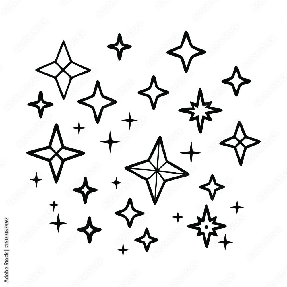 Hand drawn sparkling stars collection Silhouette Vector Style. Hand drawn sparkling stars collection Silhouette Vector Style.