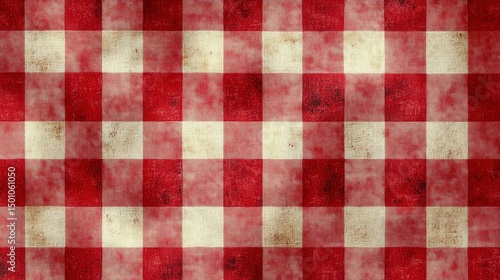 Red and white checkered pattern with aged fabric texture
