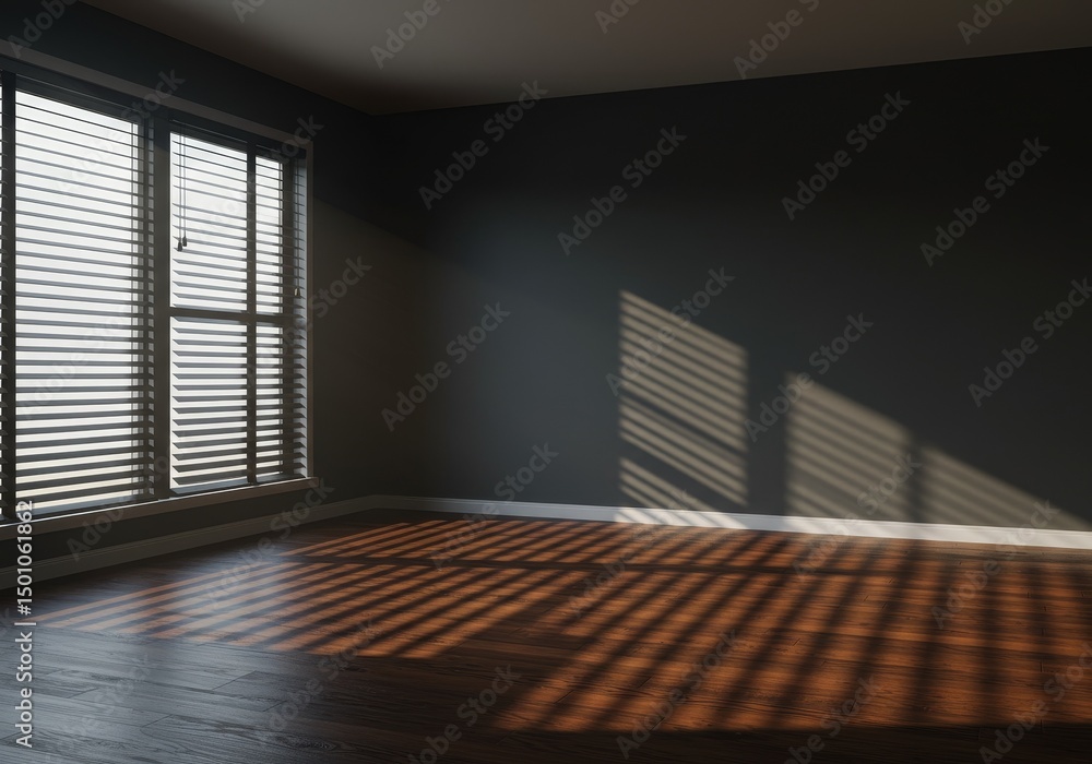 Fototapeta premium Interior Photo Of Empty Room With Sunlight And Shadow Patterns