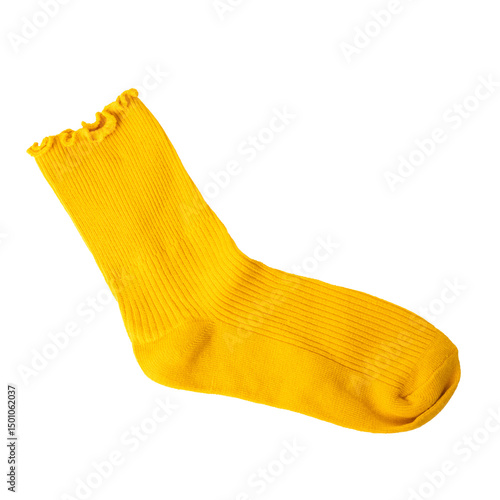 Bilde på lerret Single bright yellow sock with ruffled edge on transparent or white background